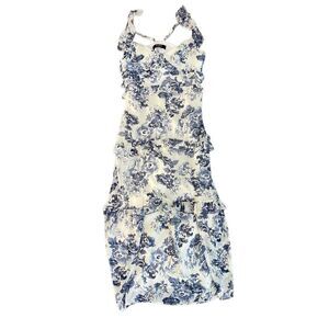O.P. T blue floral midi dress with shoulder ruffles
